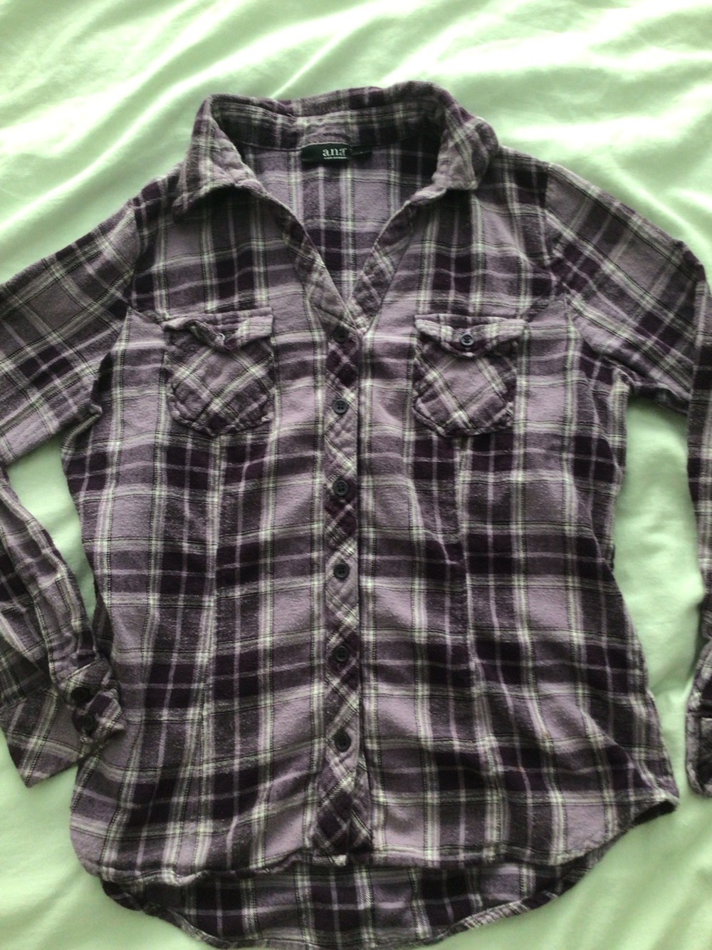 a.n.a A New Approach Purple Plaid Long Sleeve Button Down Flannel Shirt - Large
